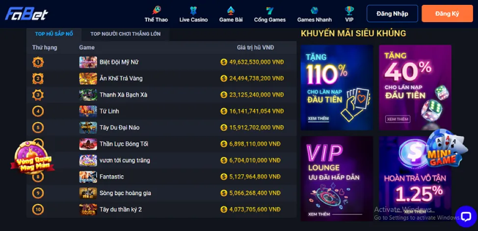 Banner khuyến mãi casino 98win58
